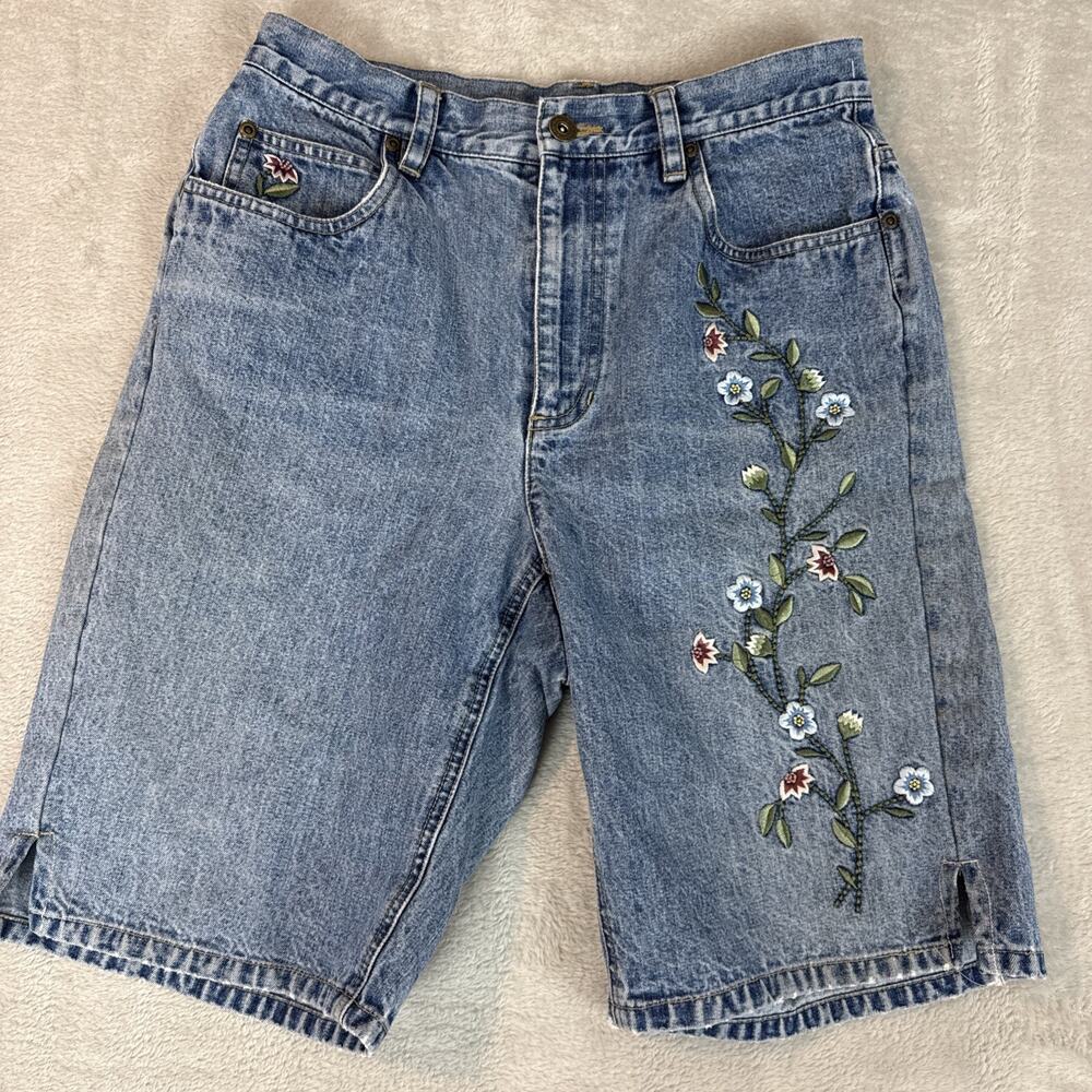 Vintage Fairy Cottagecore Denim Bermuda Shorts 8 Hippie Boho Garden High Waist